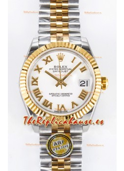 Rolex Super Clone Datejust ETA 2688 Movement 31MM Oro Amarillo Dos Tonos Suizo Dial Blanco