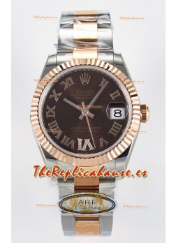 Rolex Super Clone Datejust ETA 2688 Movement 31MM Oro Rosado Dos Tonos Suizo Dial Marrón