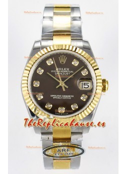 Rolex Super Clone Datejust ETA 2688 Movement 31MM Oro Amarillo Dos Tonos Dial Marrón 