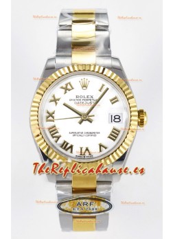 Rolex Super Clone Datejust ETA 2688 Movement 31MM Reloj Oro Amarillo Dos Tonos Dial Blanco