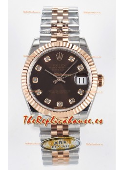 Rolex Super Clone Datejust ETA 2688 Movement 31MM Oro Rosado Dos Tonos Suizo Dial Marrón