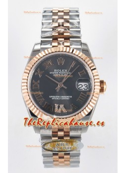 Rolex Super Clone Datejust ETA 2688 Movement 31MM Reloj Oro Rosado Dos Tonos Suizo Dial Gris