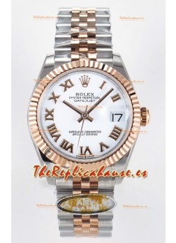 Rolex Super Clone Datejust ETA 2688 Movement 31MM Oro Rosado Dos Tonos Suizo Dial Blanco