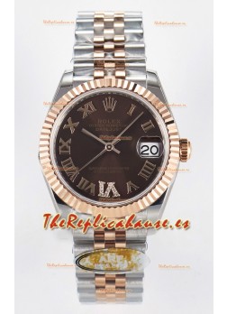 Rolex Super Clone Datejust ETA 2688 Movement 31MM Oro Rosado Dos Tonos Suizo Dial Marrón