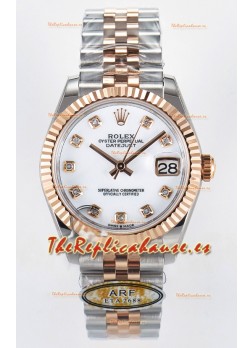 Rolex Super Clone Datejust ETA 2688 Movement 31MM Oro Rosado Dos Tonos Suizo Dial Blanco