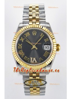 Rolex Super Clone Datejust ETA 2688 Movement 31MM Oro Amarillo Dos Tonos Suizo Dial Gris