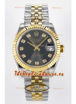 Rolex Super Clone Datejust ETA 2688 Movement 31MM Oro Amarillo Dos Tonos Suizo Dial Gris
