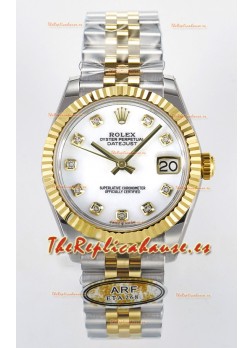 Rolex Super Clone Datejust ETA 2688 Movement 31MM Oro Amarillo Dos Tonos Suizo Dial Blanco