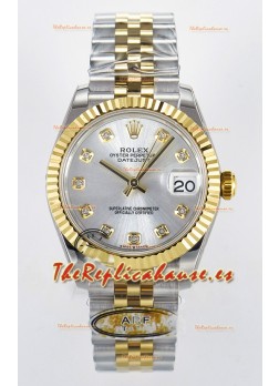 Rolex Super Clone Datejust ETA 2688 Movement 31MM Oro Amarillo Dos Tonos Suizo Dial Plateado