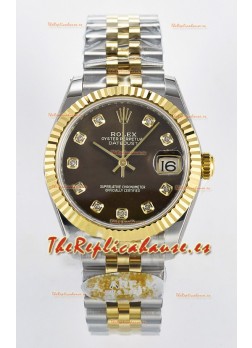 Rolex Super Clone Datejust ETA 2688 Movement 31MM Oro Amarillo Dos Tonos Suizo Dial Marrón