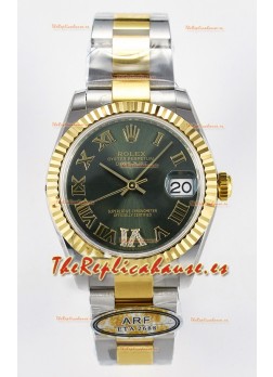 Rolex Super Clone Datejust ETA 2688 Movement 31MM Oro Amarillo Dos Tonos Suizo Dial Verde 