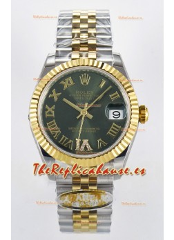 Rolex Super Clone Datejust ETA 2688 Movement 31MM Oro Amarillo Dos Tonos Suizo Dial Verde 