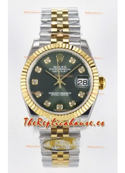 Rolex Super Clone Datejust ETA 2688 Movement 31MM Oro Amarillo Dos Tonos Suizo Dial Verde 