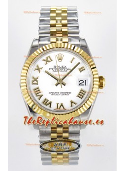 Rolex Super Clone Datejust ETA 2688 Movement 31MM Oro Amarillo Dos Tonos Suizo Dial Blanco