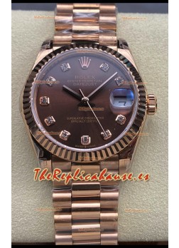 Rolex Datejust 31MM Reloj Suizo en Acero 904L Oro Rosado Dial Chocolate Réplica Espejo  1:1