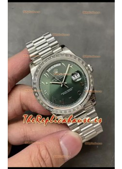 Rolex Day Date Presidencial Reloj Acero Inoxidable Dial Árabe Verde Oliva 40MM - Calidad Espejo 1:1