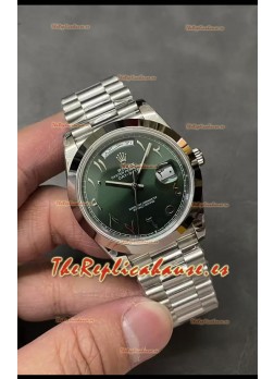 Rolex Day Date Presidencial Reloj Acero Inoxidable Dial Árabe Verde Oliva 40MM - Calidad Espejo 1:1