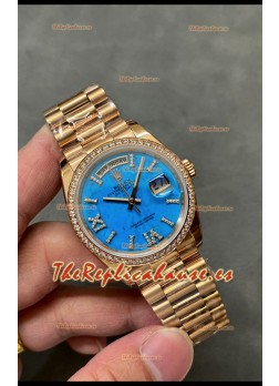 Rolex Day Date Turquoise Set Reloj Oro Amarillo 18K 36MM - Reloj Réplica Espejo 1:1 