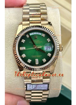 Rolex Day Date Super Clone Reloj Oro Amarillo 18K 36MM - Dial Verde Reloj Réplica Espejo 1:1 