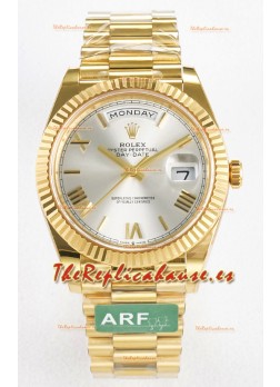 Rolex Day Date Super Clone Reloj Oro Amarillo 18K 40MM - Dial Acero 1:1 Calidad Espejo