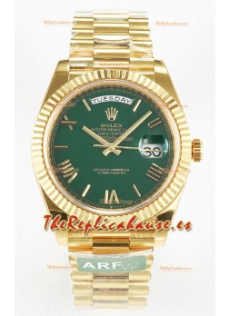 Rolex Day Date Super Clone Reloj Oro Amarillo 18K 40MM - Dial Verde 1:1 Calidad Espejo