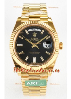 Rolex Day Date Super Clone Reloj Oro Amarillo 18K 40MM - Dial Negro 1:1 Calidad Espejo