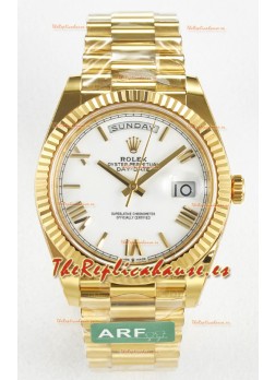 Rolex Day Date Super Clone Reloj Oro Amarillo 18K 40MM - Dial Blanco 1:1 Calidad Espejo