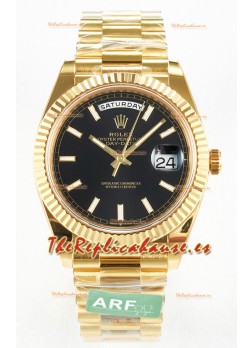 Rolex Day Date Super Clone Reloj Oro Amarillo 18K 40MM - Dial Negro 1:1 Calidad Espejo