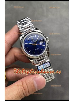 Rolex Day Date Super Clone Reloj Acero Inoxidable Dial Azul 36MM - 1:1 Calidad Espejo
