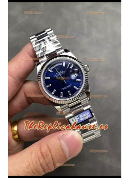 Rolex Day Date Super Clone Acero Inoxidable Dial Azul Reloj Marcadores Hora en Cristal 36MM - 1:1 Calidad Espejo