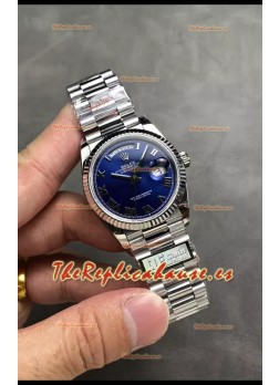 Rolex Day Date Super Clone Acero Inoxidable Dial Azul Reloj Numerales Pequeños en Romano 36MM - 1:1 Calidad Espejo