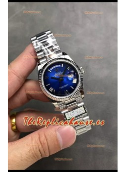 Rolex Day Date Super Clone Acero Inoxidable Dial Azul Numerales Largos en Romano 36MM - 1:1 Calidad Espejo