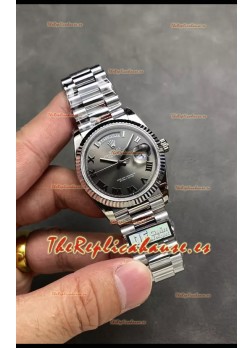 Rolex Day Date Super Clone Acero Inoxidable Dial Gris Reloj Numerales Romanos 36MM - 1:1 Calidad Espejo