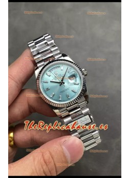 Rolex Day Date Super Clone Acero Inoxidable Dial Azul Ice Reloj Marcadores Hora en Cristal 36MM - 1:1 Calidad Espejo