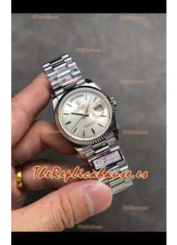 Rolex Day Date Super Clone Acero Inoxidable Dial Plateado Reloj Numerales Acero 36MM - 1:1 Calidad Espejo