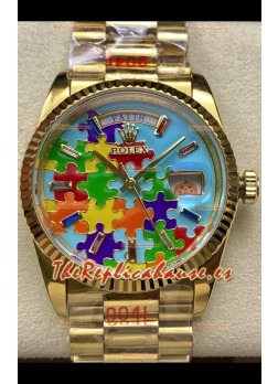 Rolex Day Date Emoji Jig-Saw Puzzle Oro Amarillo Casing Reloj Réplica Suizo 