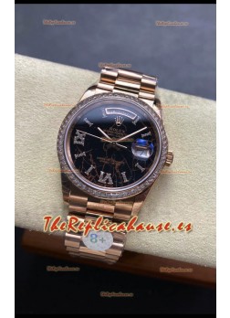 Rolex Day Date Super Clone Oro Rosado Dial Eisenkiesel Reloj Numerales Diamantes 36MM - 1:1 Calidad Espejo