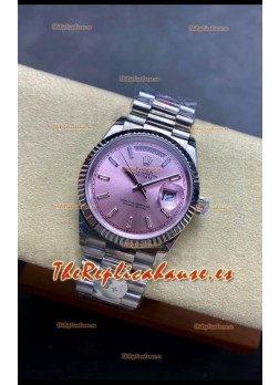 Rolex Day Date Super Clone Acero Inoxidable Dial Rosado Sunburst Reloj Marcadores Hora en Cristal 36MM - 1:1 Calidad Espejo