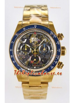 Rolex Daytona Super Clone Artisans De Geneve Oro Amarillo Reloj Bisel Azul Reloj Skeleton