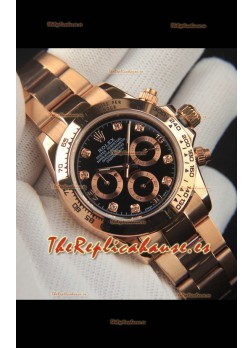 Rolex Daytona Movimiento Japonés Caja de Oro Reloj Réplica en Dial Negro 