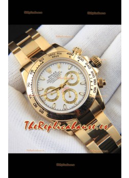 Rolex Daytona Movimiento Japonés Caja de Oro Reloj Réplica en Dial Blanco 