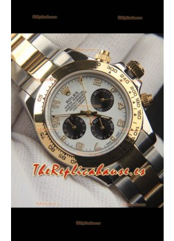 Rolex Daytona Movimiento Japonés Dos Tonos Caja de Oro Reloj en Dial Blanco 