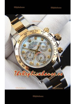 Rolex Daytona Movimiento Japonés Dos Tonos Caja de Oro Reloj en Dial Perla 