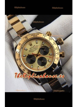 Rolex Daytona Movimiento Japonés Dos Tonos Caja de Oro Reloj en Dial Dorado 