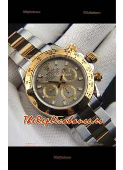 Rolex Daytona Movimiento Japonés Dos Tonos Caja de Oro Reloj en Dial Gris 