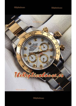 Rolex Daytona Movimiento Japonés Dos Tonos Caja de Oro Reloj en Dial Blanco 