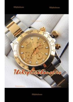 Rolex Daytona Movimiento Japonés Dos Tonos Caja de Oro Reloj en Dial Dorado 