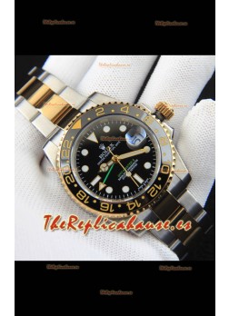Rolex GMT Masters II 2 Tone Japonés chapado en Oro Rosado Reloj Réplica Dial Negro
