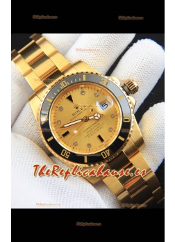 Rolex Submariner Japonés Reloj Réplica Caja en Oro Amarillo Bisel Negro