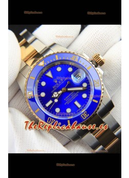 Rolex Submariner Japonés Reloj Réplica Caja en 2 Tonos Oro Amarillo Dial Azul 